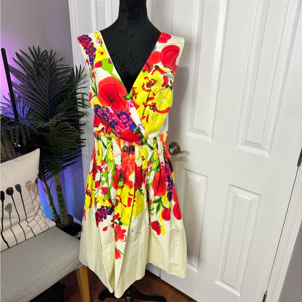 New Directions Floral Wrap Midi Dress - Red, Yellow, Cream